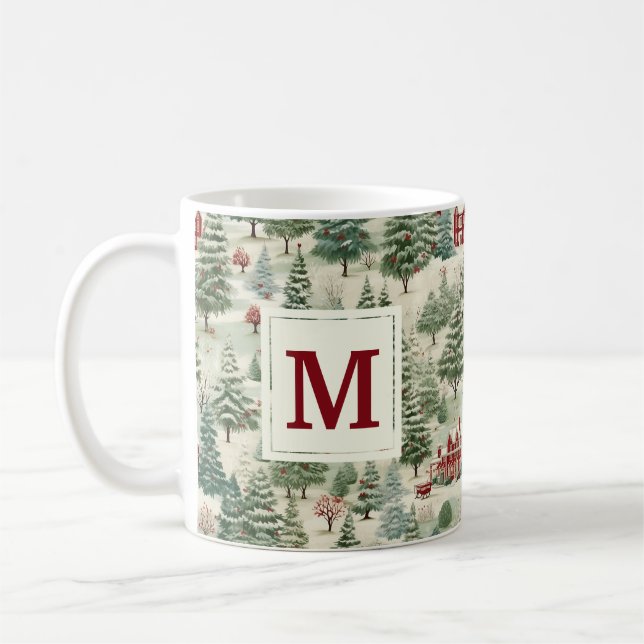 Mug Monogram Woodland Rustic Country Christmas mignonn (Gauche)