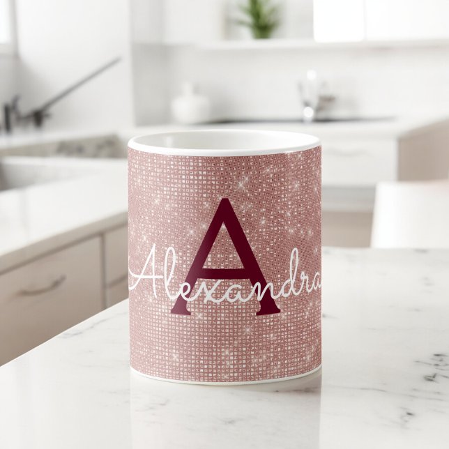 Mug Monogramme à bille rose or rose (Créateur téléchargé)