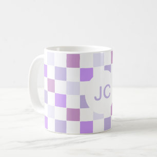Mug Monogramme À damiers Lavande violette Moderne Simp