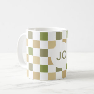 Mug Monogramme À damiers Vert Beige Moderne Simple