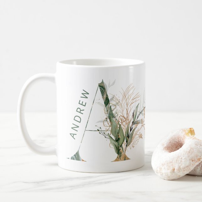 Mug Monogramme "A" d'Eucalyptus Botanique D'Or Personn (Avec donut)