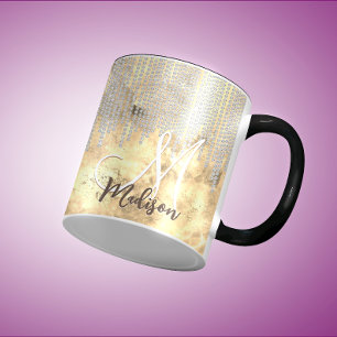 Mug Monogramme à gouttes de rhinestone argent en or ch