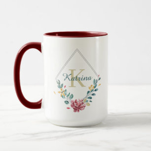 Mug monogrammé à motif floral aquarelle