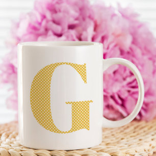Mug Monogramme à pois jaune et blanc