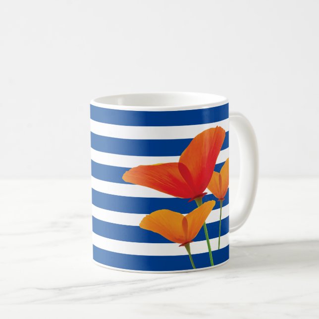 Mug Monogramme à rayures bleu chic (Devant droit)