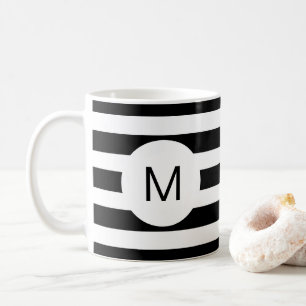 Mug Monogramme à rayures noir et blanc (couleur person