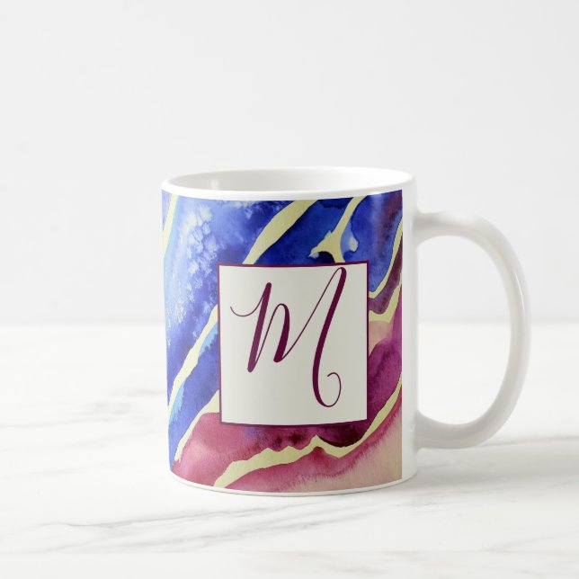 Mug Monogramme Abstrait bleu rose (Droite)