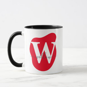 Mug Monogramme Abstrait rouge personnalisé à couche mo
