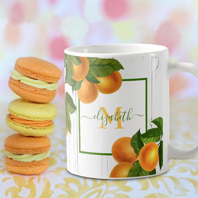 Mug Monogramme agrumes rustiques oranges aquarelle boi (Créateur téléchargé)