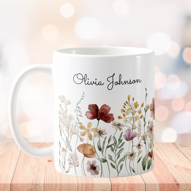 Mug Monogramme Aquarelle Fleur sauvage Joli Floral (In situ)