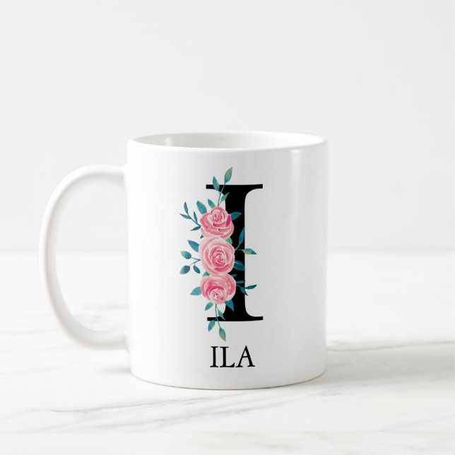 Mug Monogramme Aquarelle Lettre Unique Personnalisée C (Gauche)
