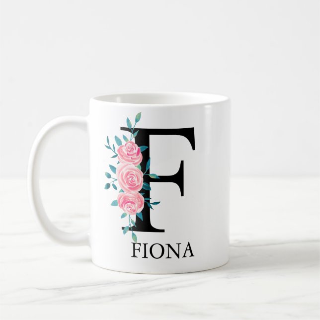 Mug Monogramme Aquarelle Lettre Unique Personnalisée F (Gauche)