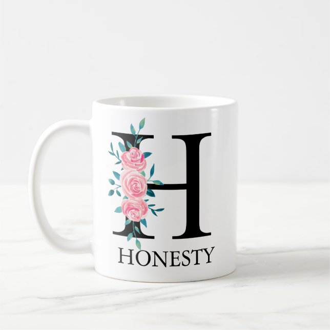 Mug Monogramme Aquarelle Lettre Unique Personnalisée H (Gauche)