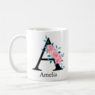 Mug Monogramme aquarelle personnalisé lettre unique A 