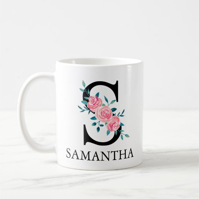 Mug Monogramme aquarelle personnalisé lettre unique S  (Gauche)