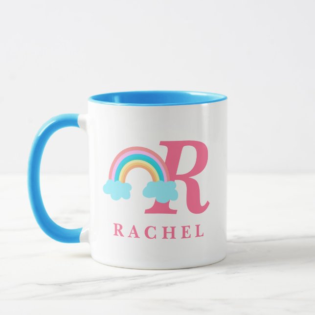 Mug Monogramme arc-en-ciel coloré magique Nom initial (Gauche)