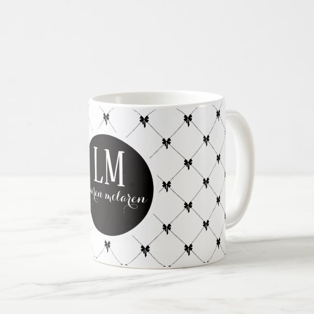 Mug Monogramme Arc Script Blanc & Noir (Devant droit)