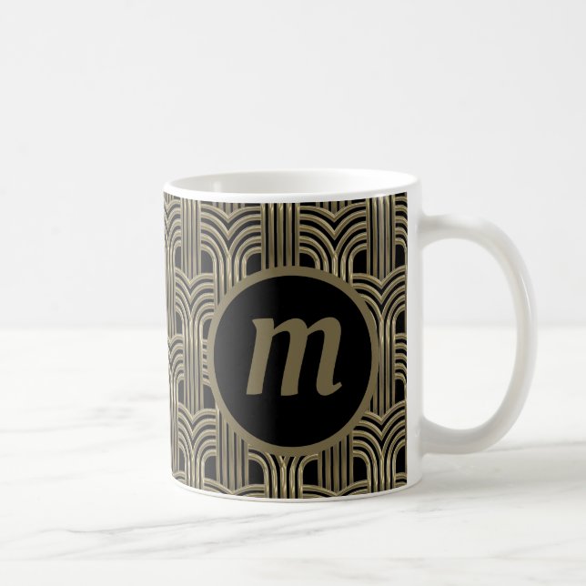 Mug Monogramme Art Déco Noir (Droite)