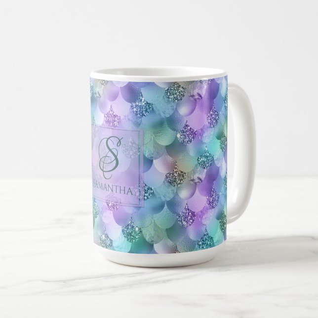 Mug Monogramme assez vibrant de mélange de sirène de (Devant droit)