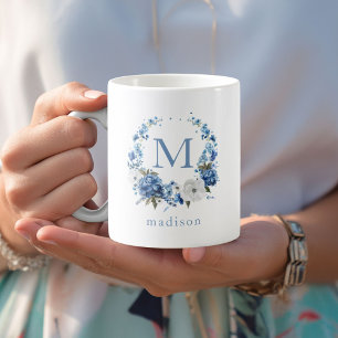 Mug Monogramme au Couronne Fleurie Bleue