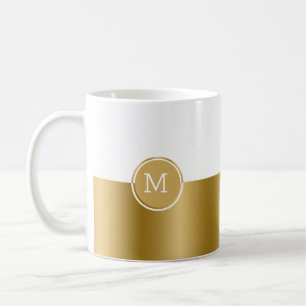 Mug monogramme blanc et or à écran partagé