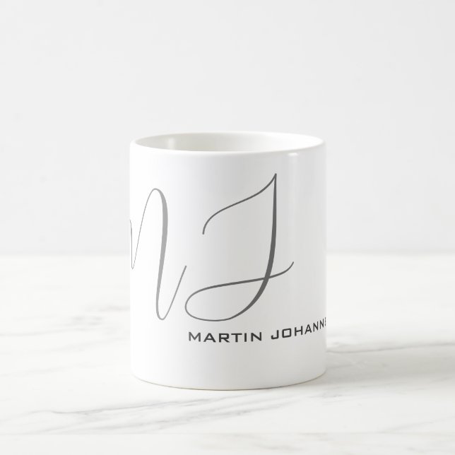 Mug Monogramme blanc gris personnel personnalisé moder (Centre)