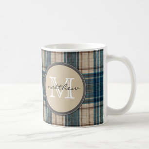 Mug Monogramme bleu d'arrière - plan de flanelle