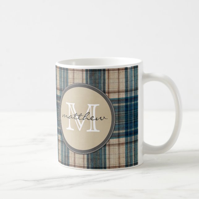 Mug Monogramme bleu d'arrière - plan de flanelle (Droite)