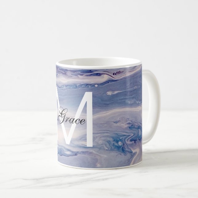 Mug Monogramme Bleu Et Blanc (Devant droit)