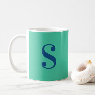 Mug Monogramme bleu grand minimum sur vert menthe