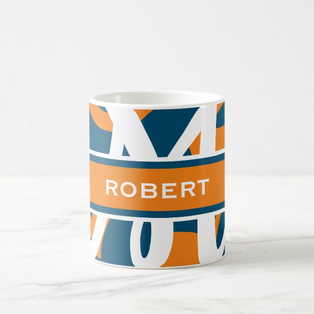 Mug Monogramme bleu orange de la Marine blanche Person (Centre)