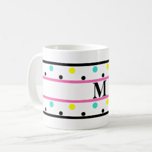 Mug Monogramme bleu rose jaune Pois