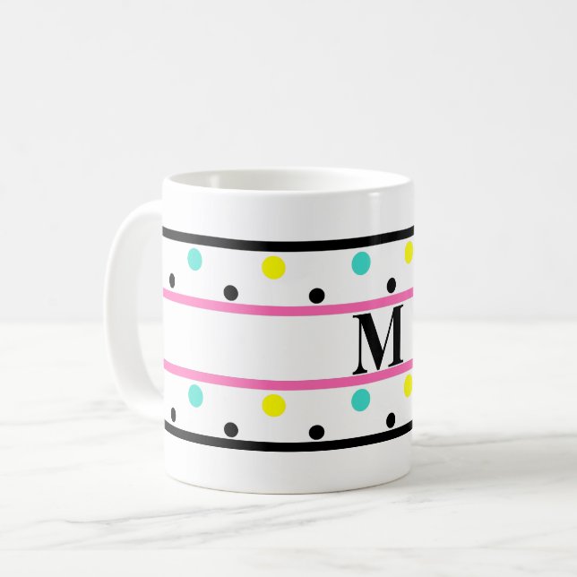 Mug Monogramme bleu rose jaune Pois (Devant gauche)