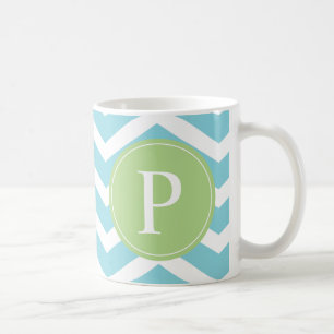Mug Monogramme bleu vert Chevron