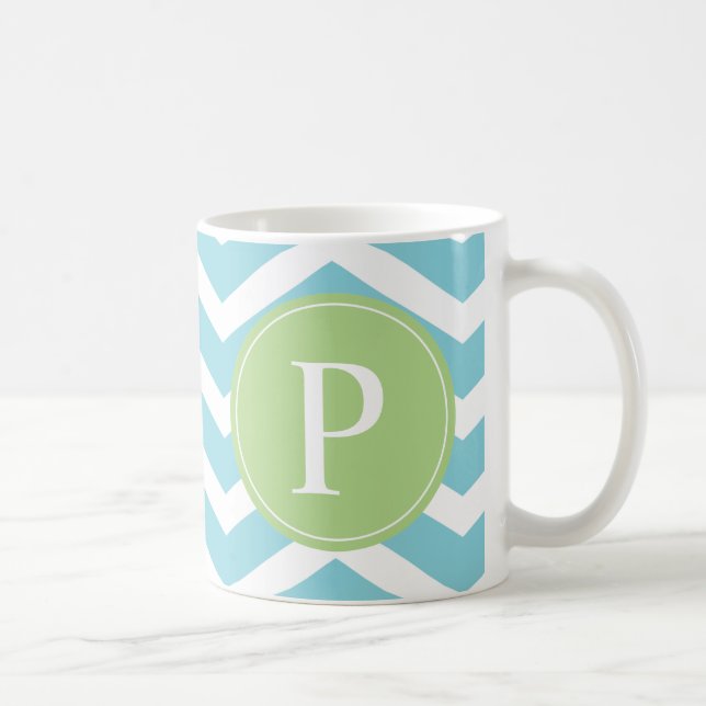 Mug Monogramme bleu vert Chevron (Droite)