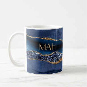 Mug Monogramme Blue Gold Parties scintillant Agate Mar