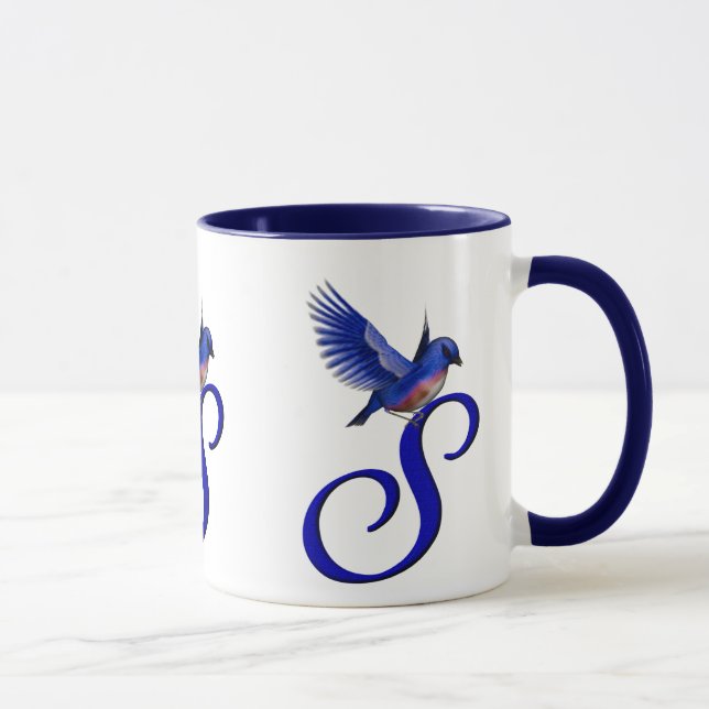 Mug Monogramme Bluebird Initial S Élégant (Droite)