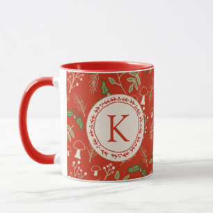 Mug Monogramme Bois de Noël Rouge