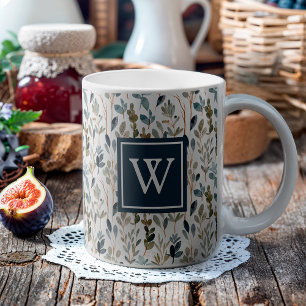 Mug Monogramme Botanique Aquarelle Verdure
