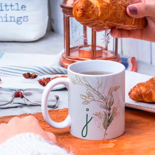 Mug Monogramme Botanique Eucalyptus Moderne Premium (Créateur téléchargé)