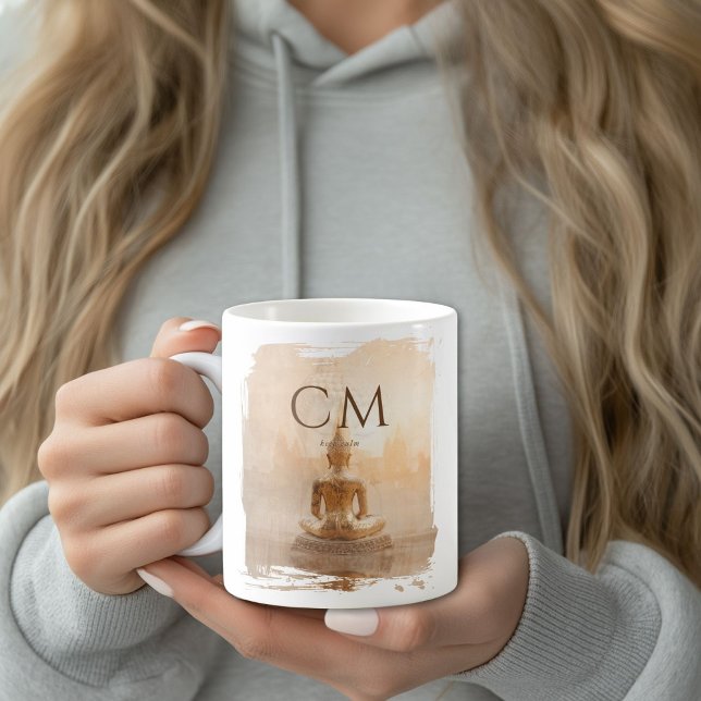 Mug Monogramme Bouddha Doré (Golden Buddha Custom Coffee Mug with your Name or Text)