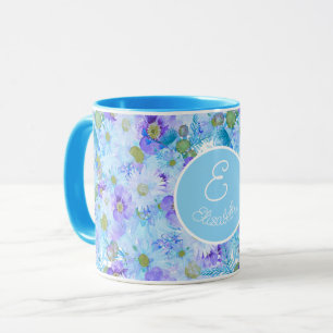 Mug Monogramme Bush Fleur sauvage Romantique bleu
