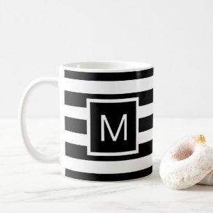 Mug Monogramme Carré à rayures noir et blanc