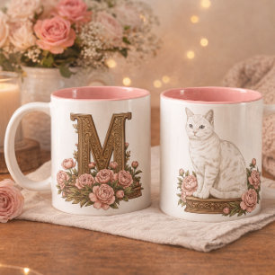 Mug Monogramme Chat Blanc Yeux Bleus