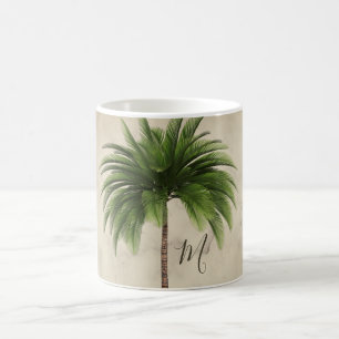 Mug Monogramme Chic Marbré Tropical Palm Tree
