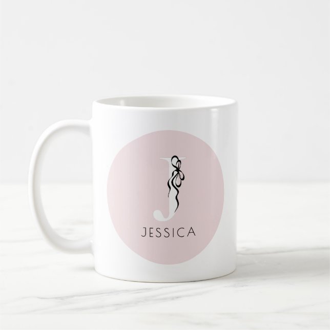 Mug Monogramme Chic Rose Élégant Initiale Fille Femini (Gauche)