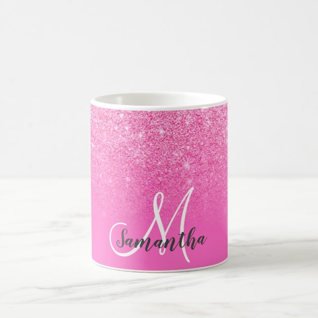 Mug Monogramme chic rose parties scintillant ombre ajo (Centre)