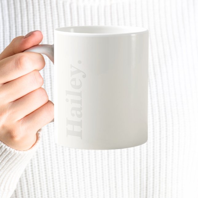 Mug Monogramme Classic Élégant Minimal Ivory Blanc Nom (Créateur téléchargé)