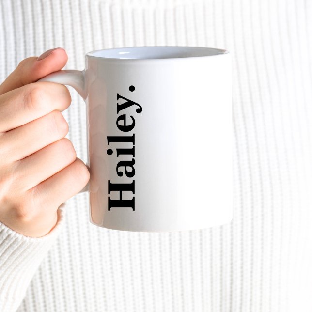 Mug Monogramme Classic Élégant Minimal Noir Blanc Nom (Créateur téléchargé)