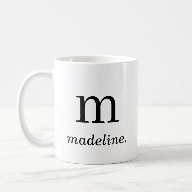 Mug Monogramme Classic Elegant Noir Blanc Nom initial (Gauche)